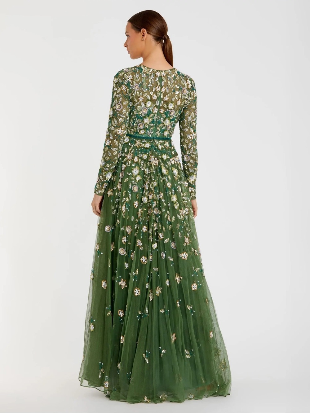 MAC DUGGAL Sage Embellished High Neck Long Sleeve A Line Gown - Picture 3 of 3